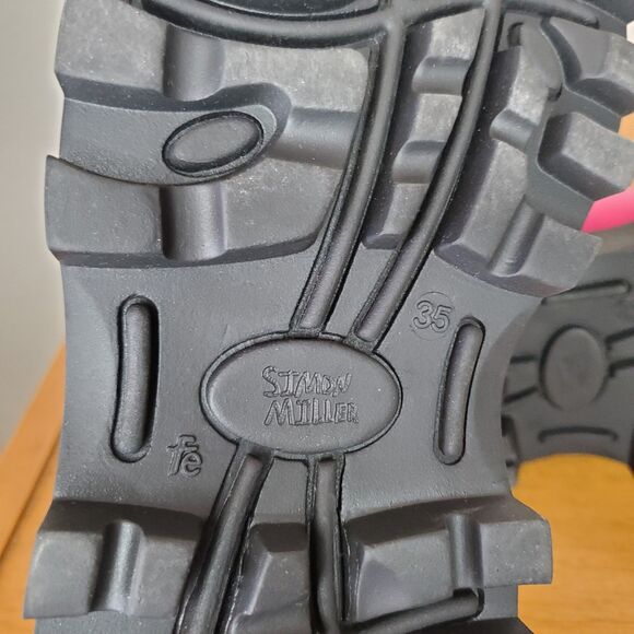 SIMON MILLER Pink Scrambler Boots Pull On Leather Combat Goring Lug Sole SZ 5/35 - Picture 7 of 11